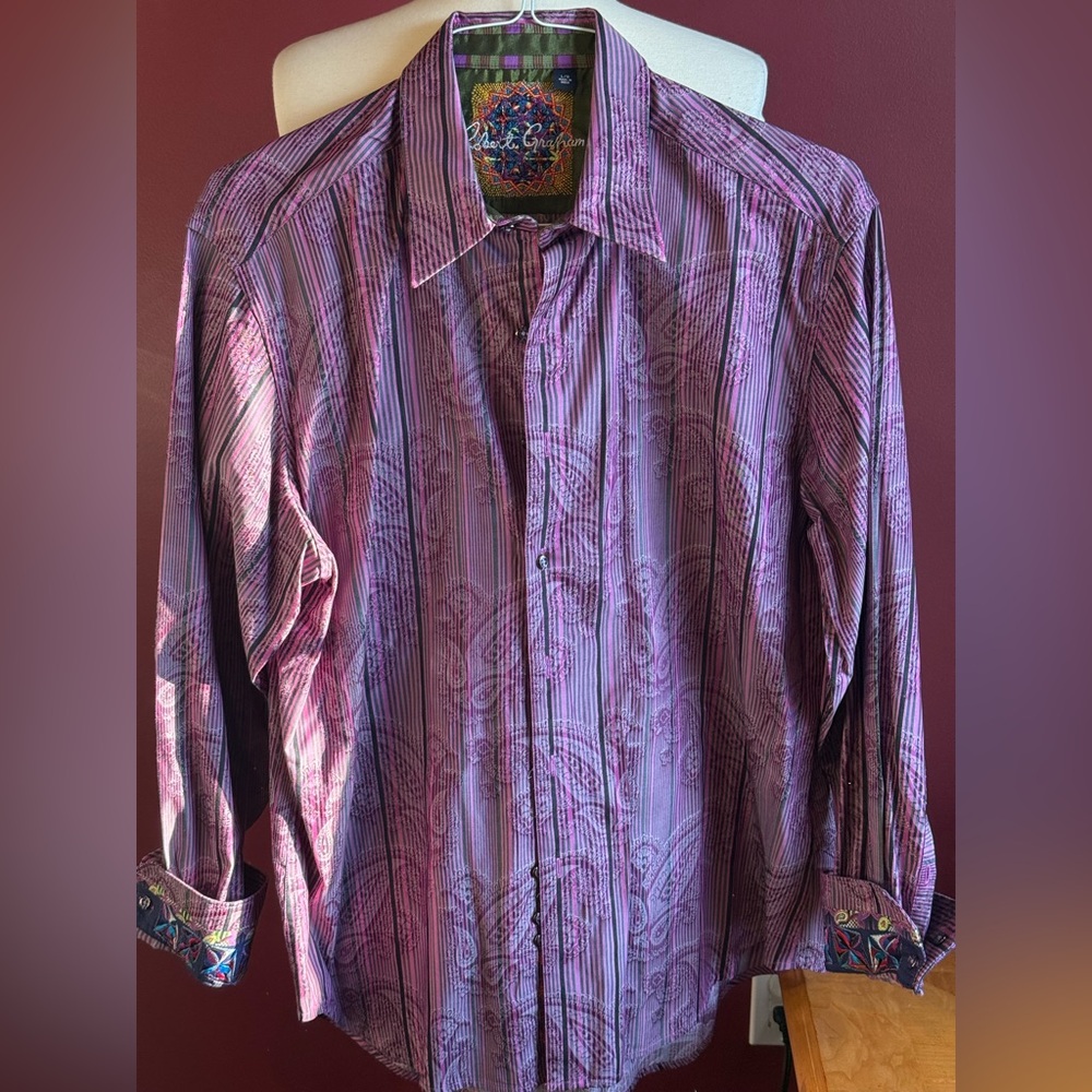 Robert graham paisley print classic shirt sz l